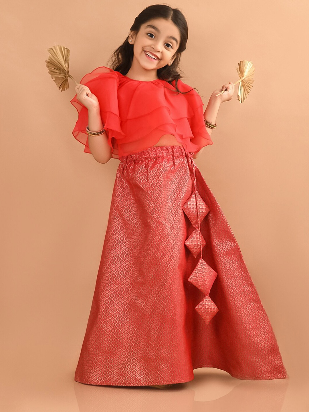 

LilPicks Girls Silk Zari Ready To Wear Lehenga & Blouse, Pink