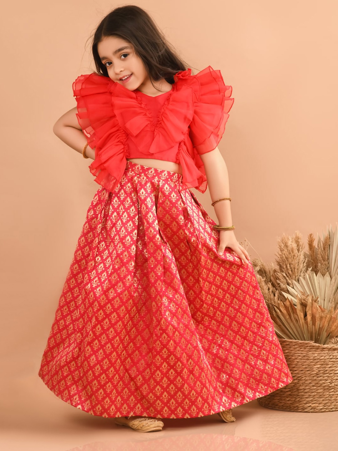 

LilPicks Girls Silk Ready To Wear Lehenga & Blouse, Pink