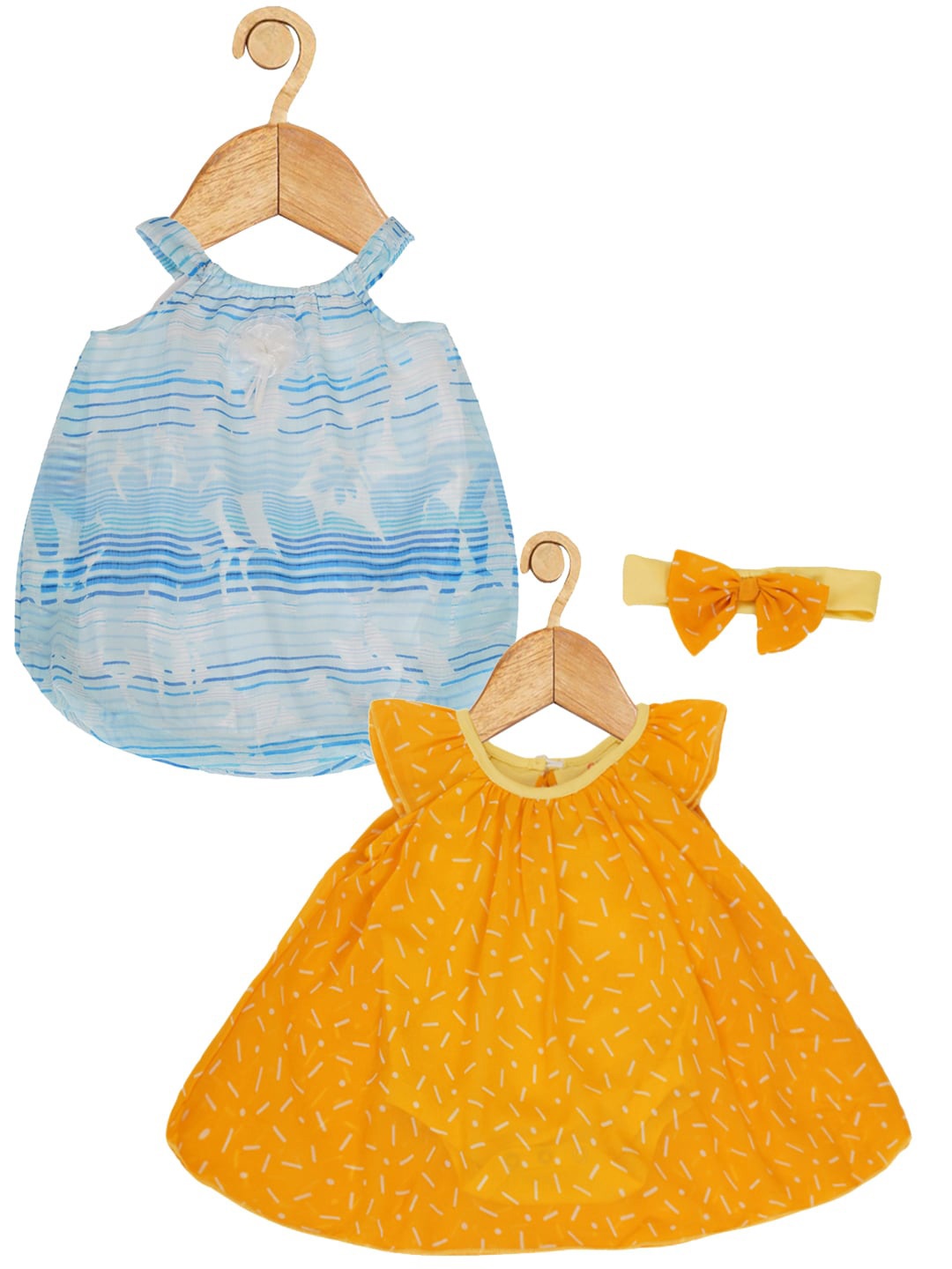

Creative Kids Infants Pack Of 2 Geometric Printed A-Line Dress With Attached Bodysuit, Yellow