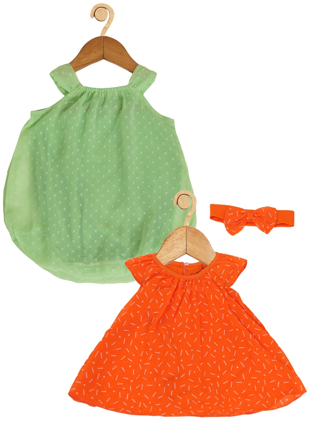 

Creative Kids Girls Pack of 2 Self Design A-Line Dress, Green