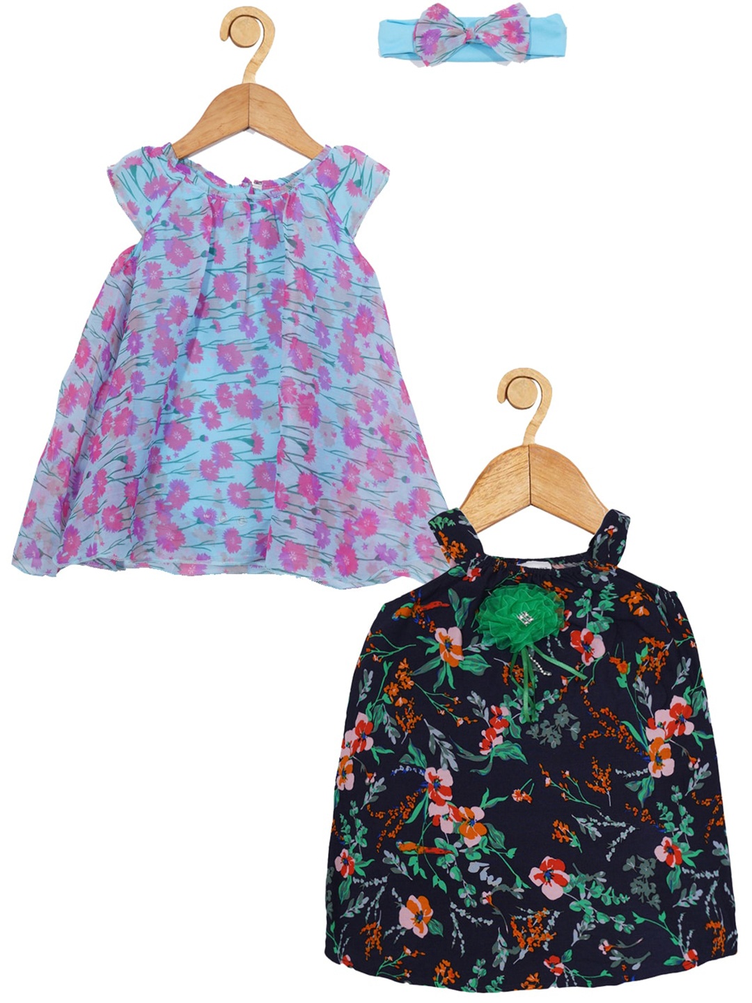 

Creative Kids Infants Pack Of 2 Floral Printed A-Line Dress With Attached Bodysuit, Purple