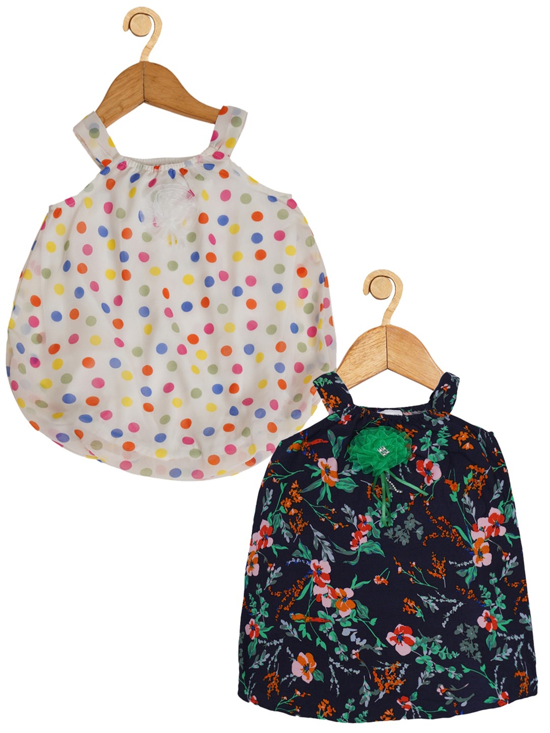 

Creative Kids Infants Pack Of 2 Floral Printed A-Line Dress With Attached Bodysuit, Navy blue