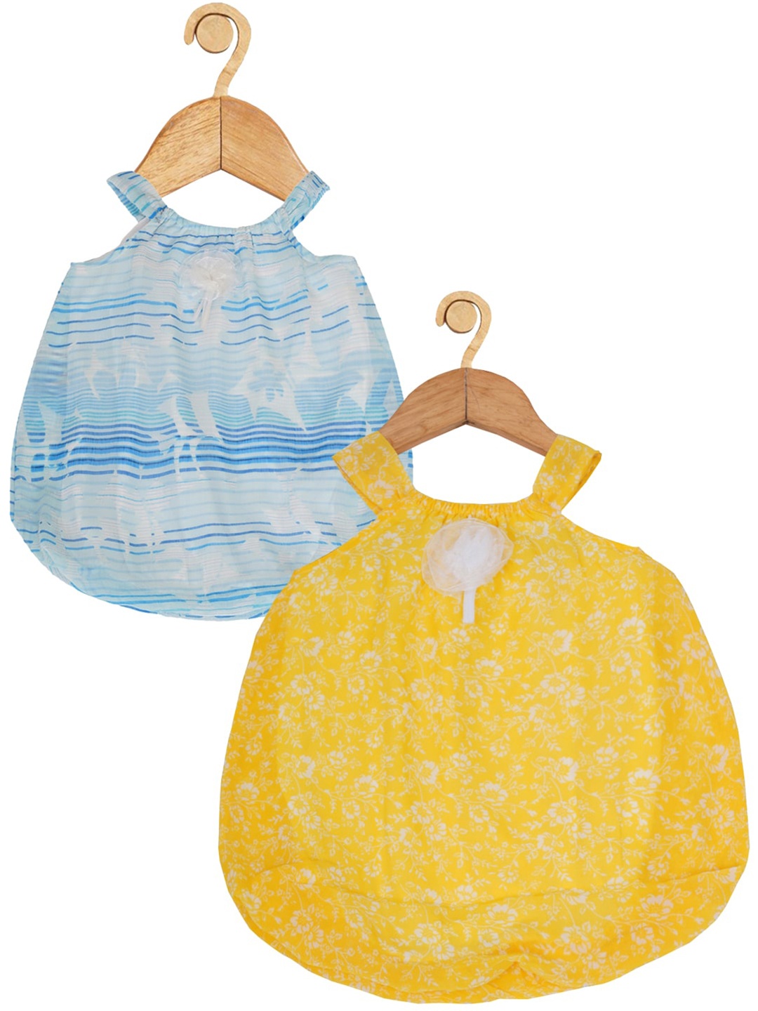 

Creative Kids Infants Pack Of 2 Floral Printed A-Line Dress With Attached Bodysuit, Yellow