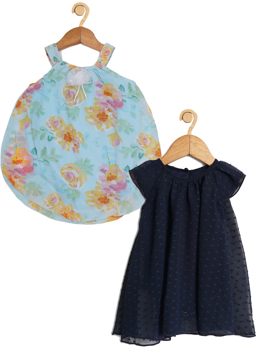 

Creative Kids Infants Pack Of 2 Self Designed Printed A-Line Dress With Attached Bodysuit, Navy blue