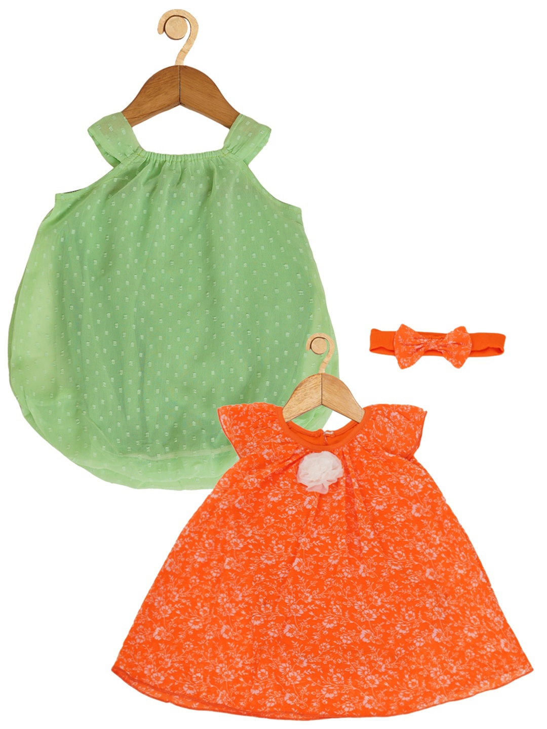 

Creative Kids Girls Pack of 2 Self Design A-Line Dress, Green