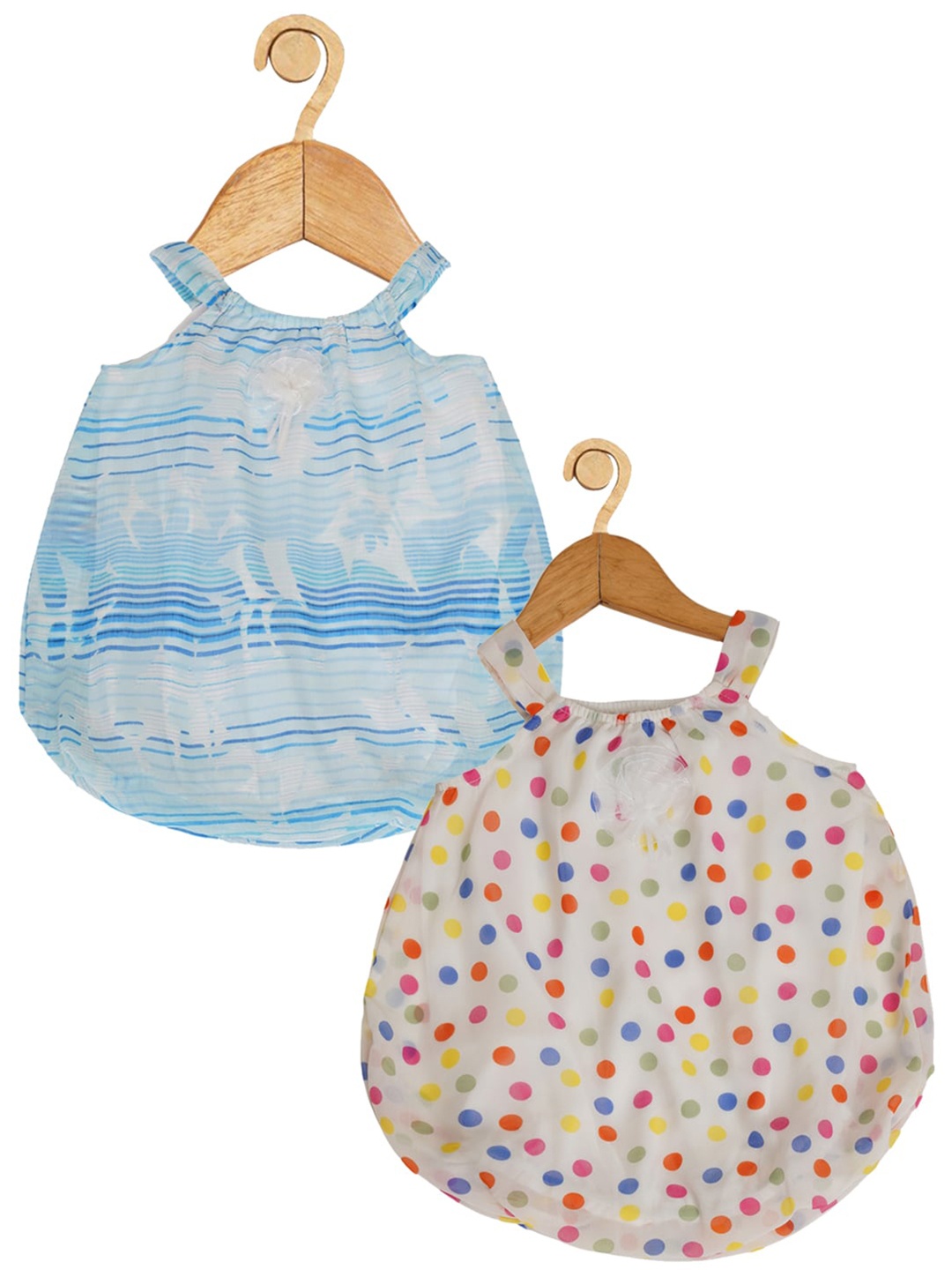 

Creative Kids Infants Pack Of 2 Polka Dot Printed A-Line Dress With Attached Bodysuit, Turquoise blue