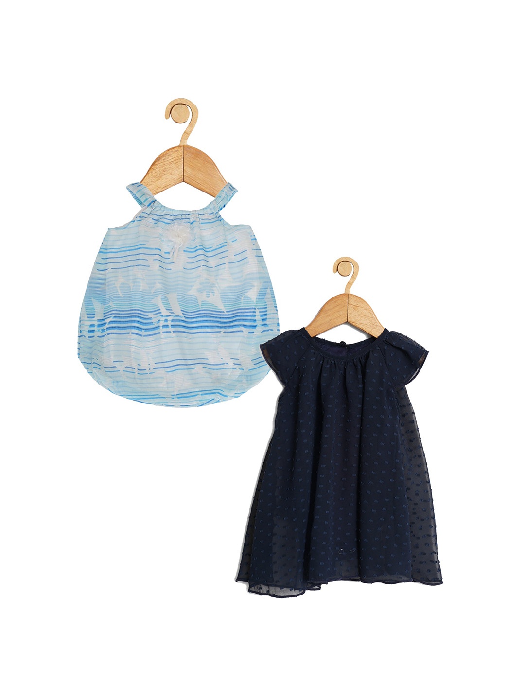 

Creative Kids Infant Girls Pack Of 2 Self Design A-Line Dress With Attached Bodysuit, Navy blue