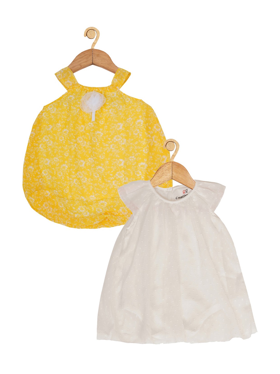 

Creative Kids Infants Pack Of 2 Self Designed A-Line Dress With Attached Bodysuit, White