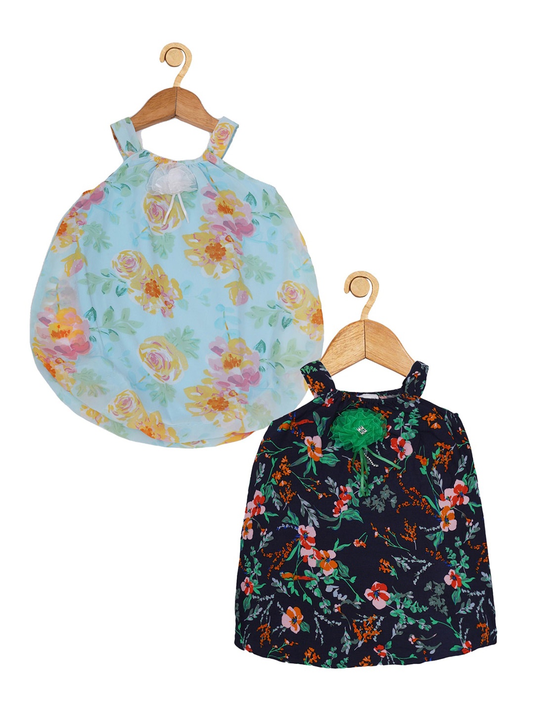 

Creative Kids Infants Pack Of 2 Floral Printed A-Line Dress With Attached Bodysuit, Pink