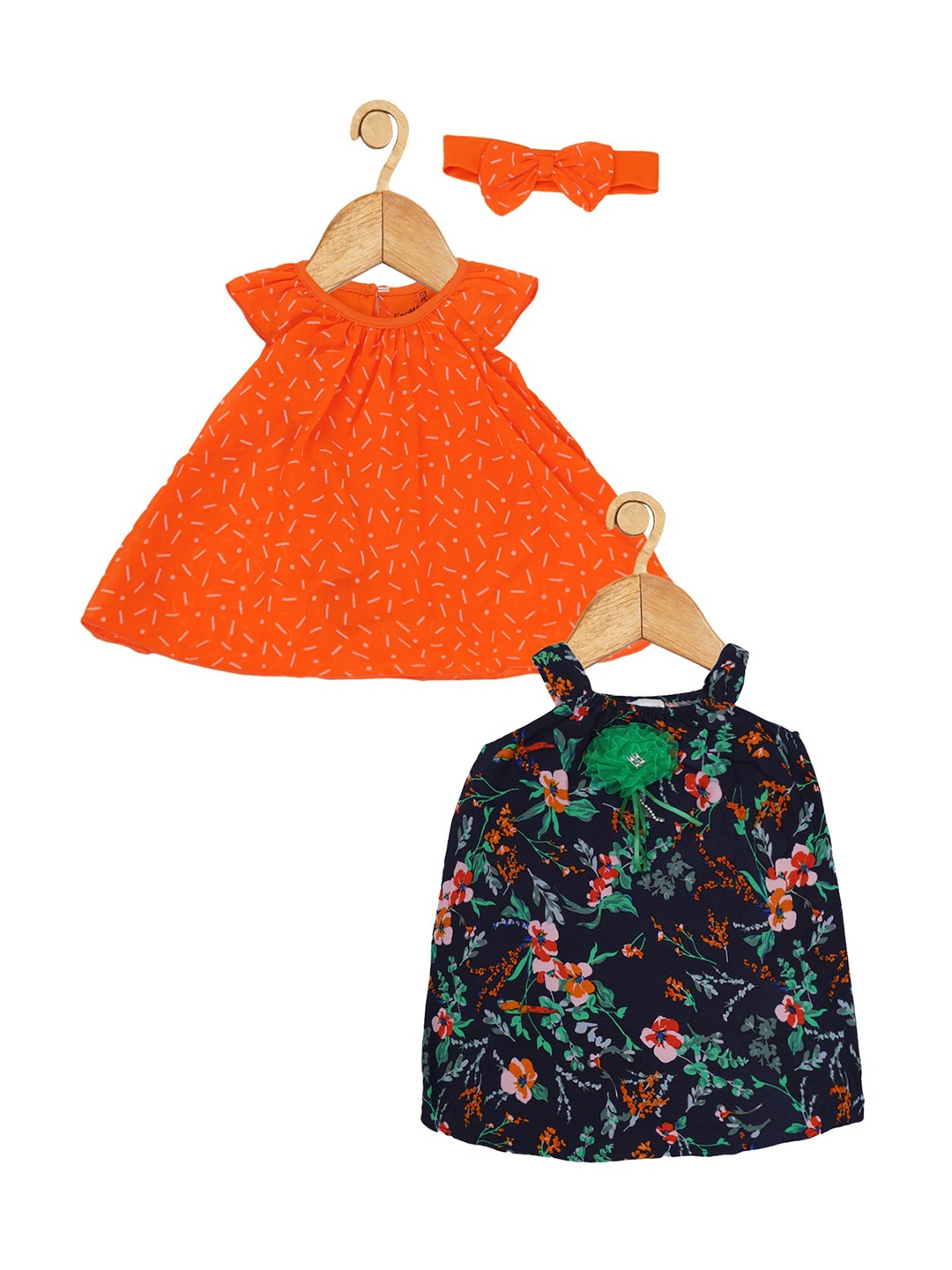 

Creative Kids Pack of 2 Infant Girls Floral Printed Cap Sleeve A-Line Dress, Orange