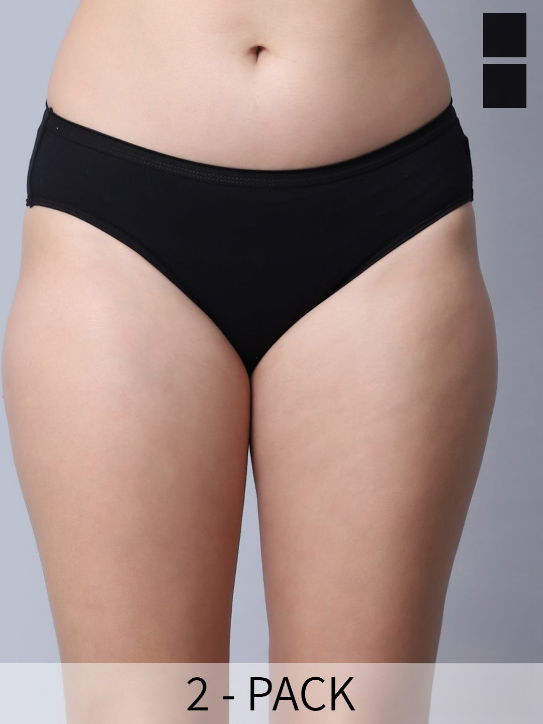 

GRACIT Pack Of 2 Mid-Rise Cotton Basic Briefs, Black