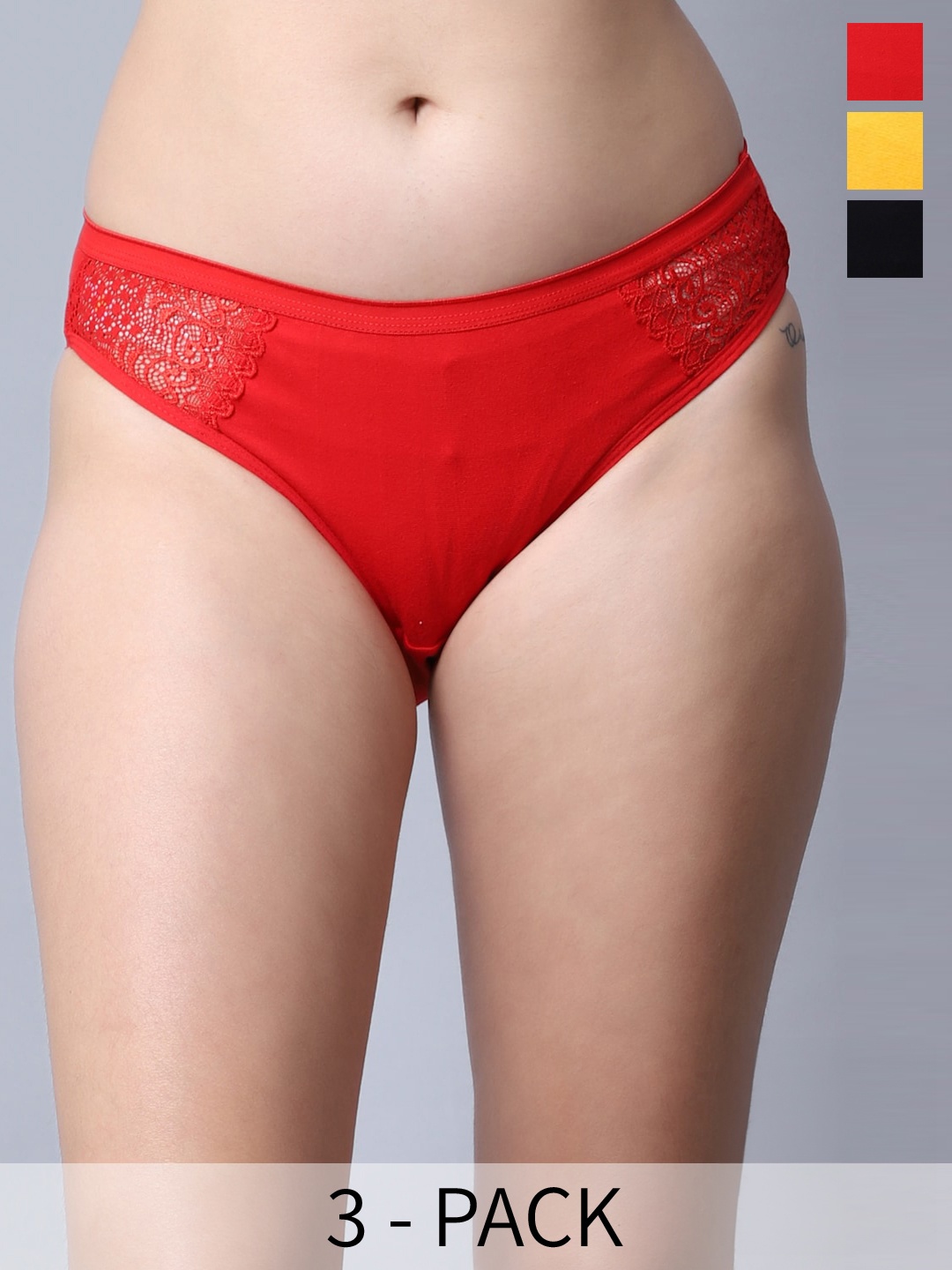 

GRACIT Pack of 3 Self Design Mid-Rise Cotton Hipster Briefs LLP01-01-03-06-S, Black