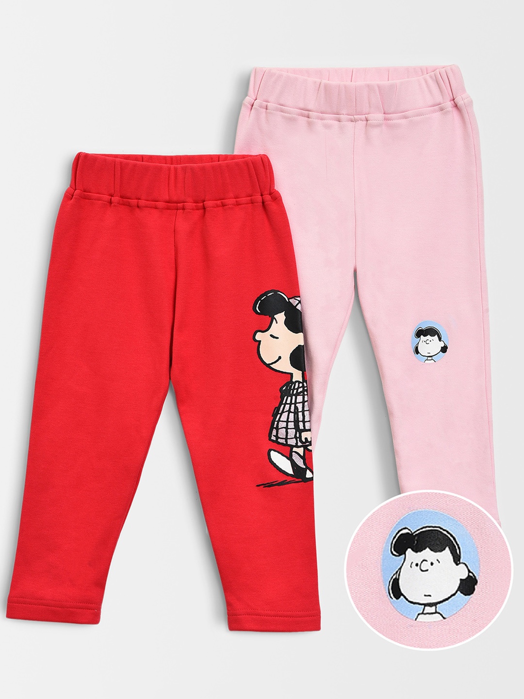 

MiArcus Pack of 2 Peanuts Printed Cotton Ankle-Length Leggings, Red