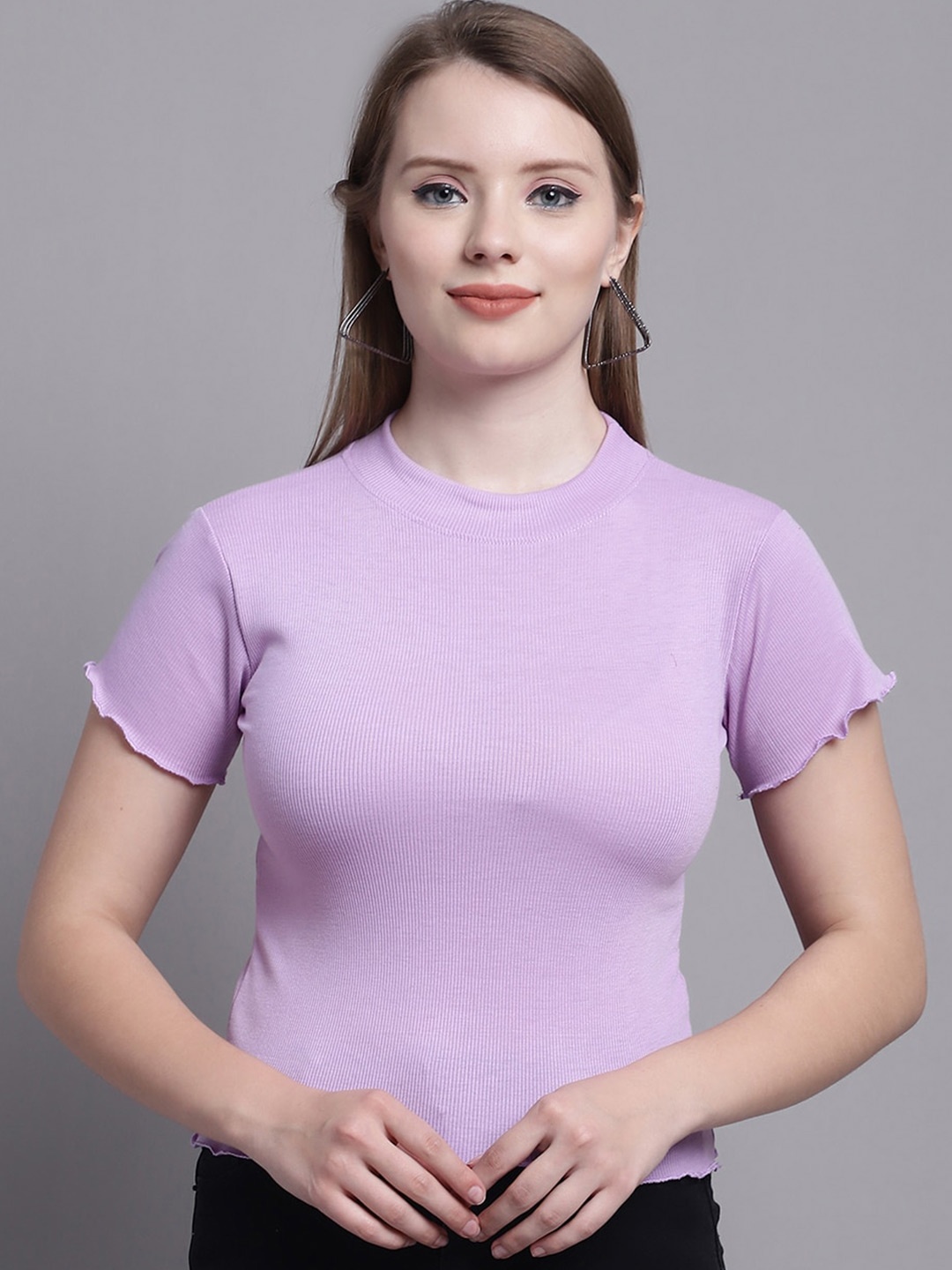 

GRACIT Round Neck Fitted Crop Top, Purple