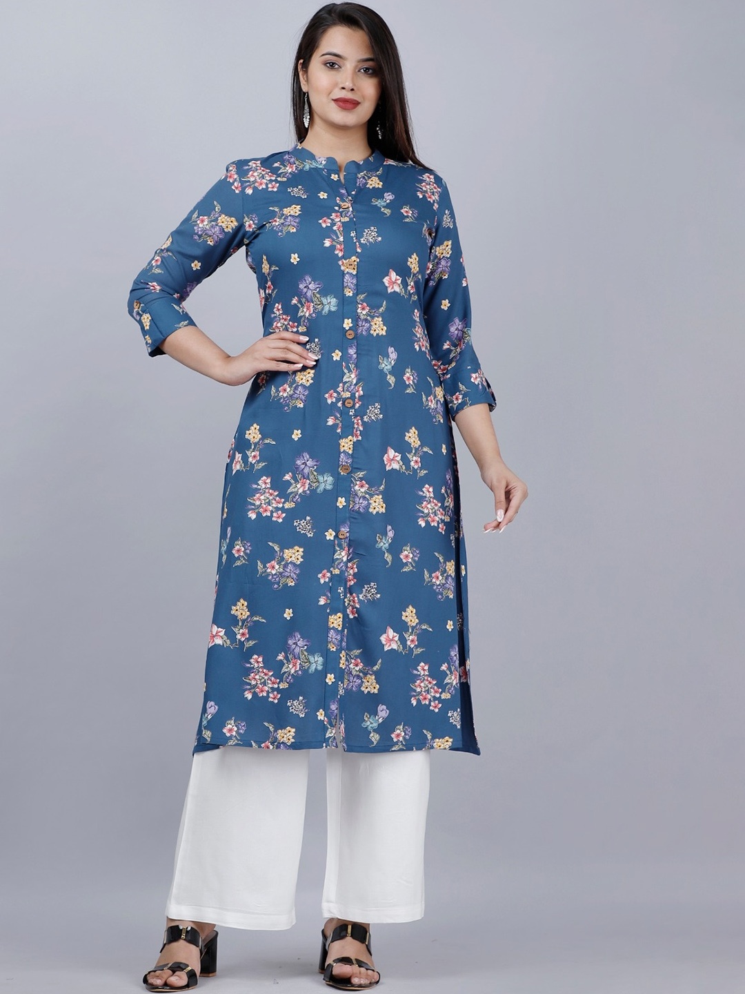 

MAUKA Floral Printed Kurta with Palazzos, Blue