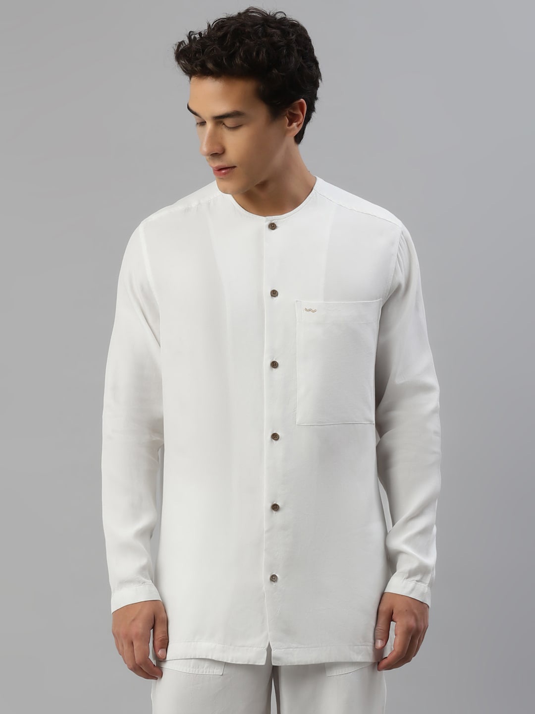 

Slowave Comfort Mandarin Collar Cotton Shirt, White