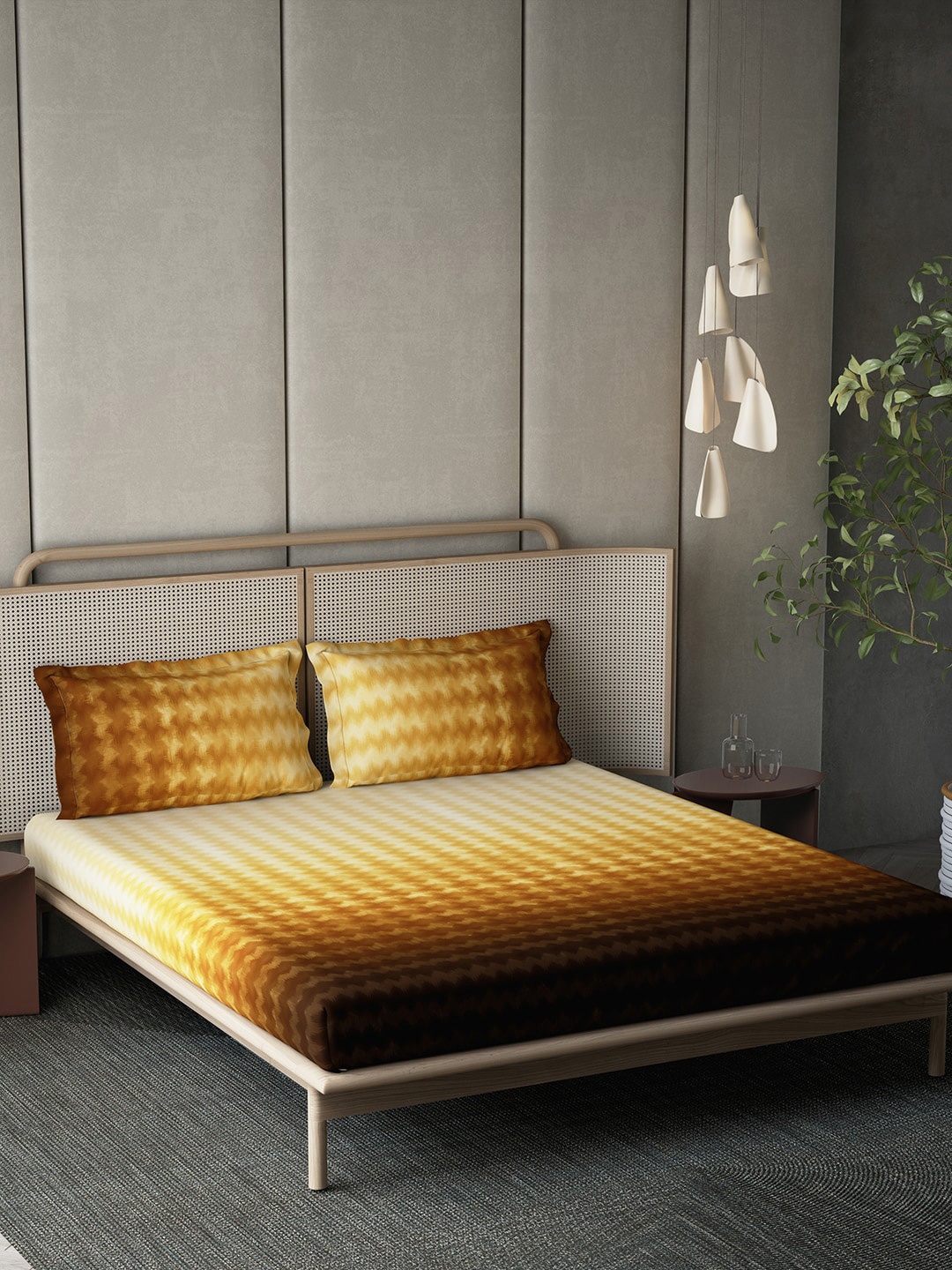 

DDecor Brown & Yellow Abstract 210 TC Cotton King Bedsheet with 2 Pillow Covers