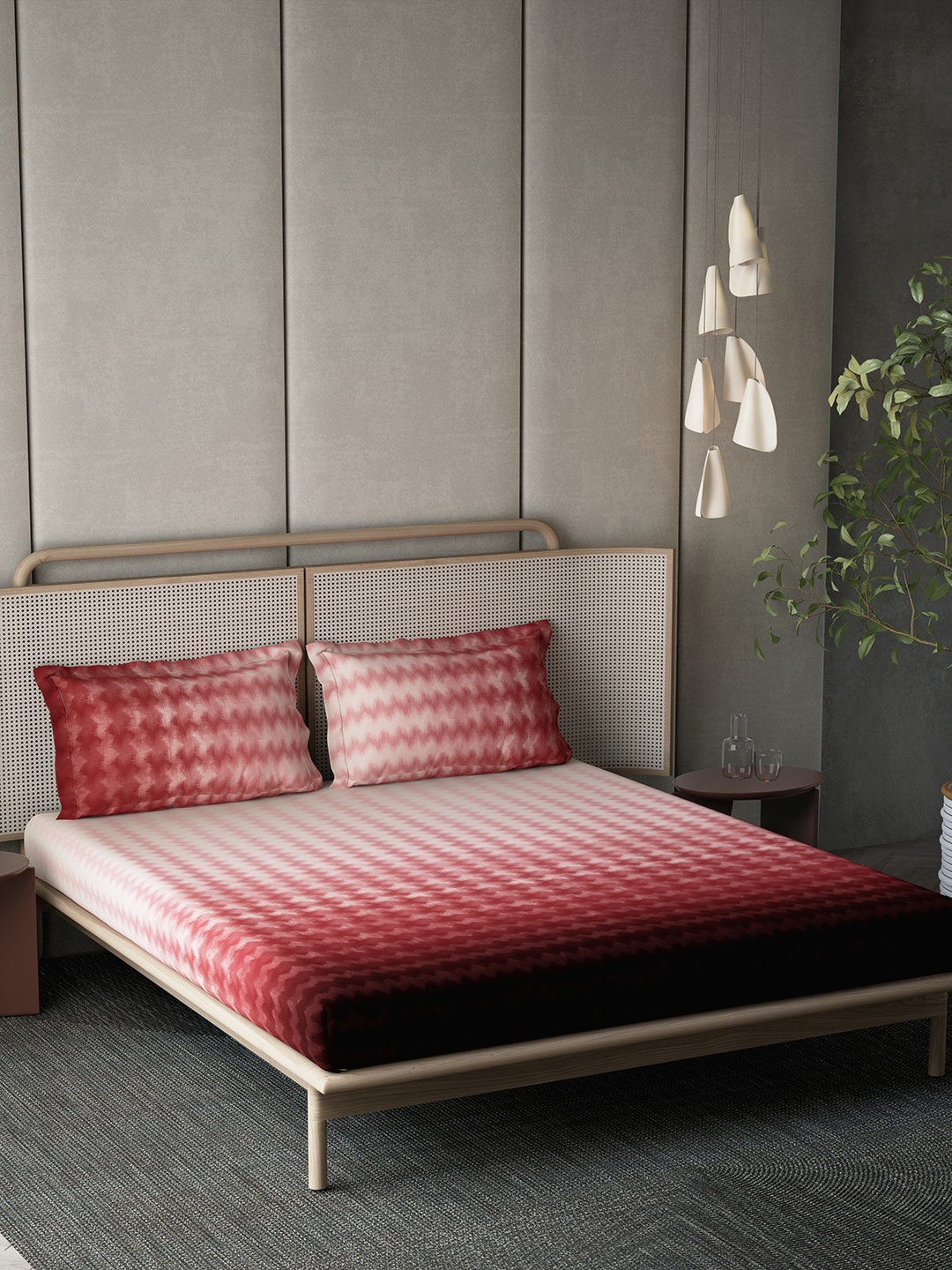 

DDecor Red & Cream-Coloured Abstract Cotton 210 TC King Bedsheet With 2 Pillow Covers
