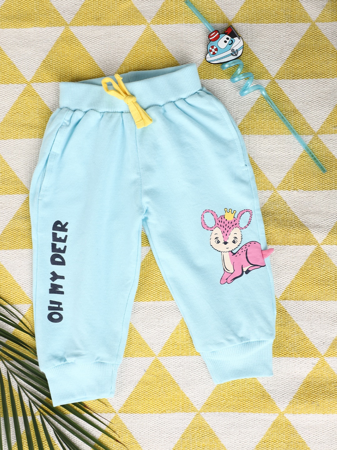 

V-Mart Infant Typography Printed Mid-Rise Cotton Joggers, Blue