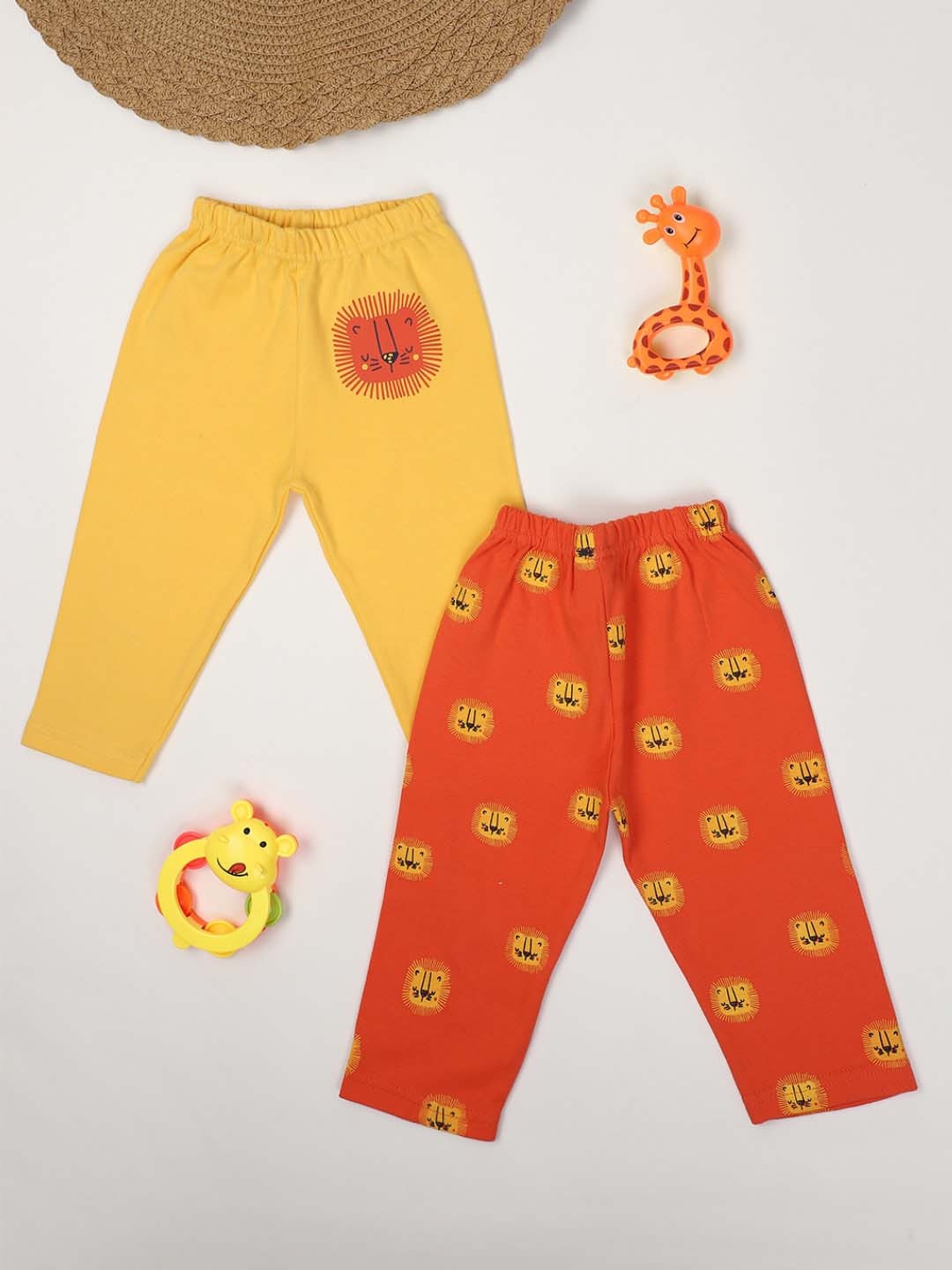 

V-Mart Infant Pack Of 2 Printed Cotton Lounge Pants, Yellow