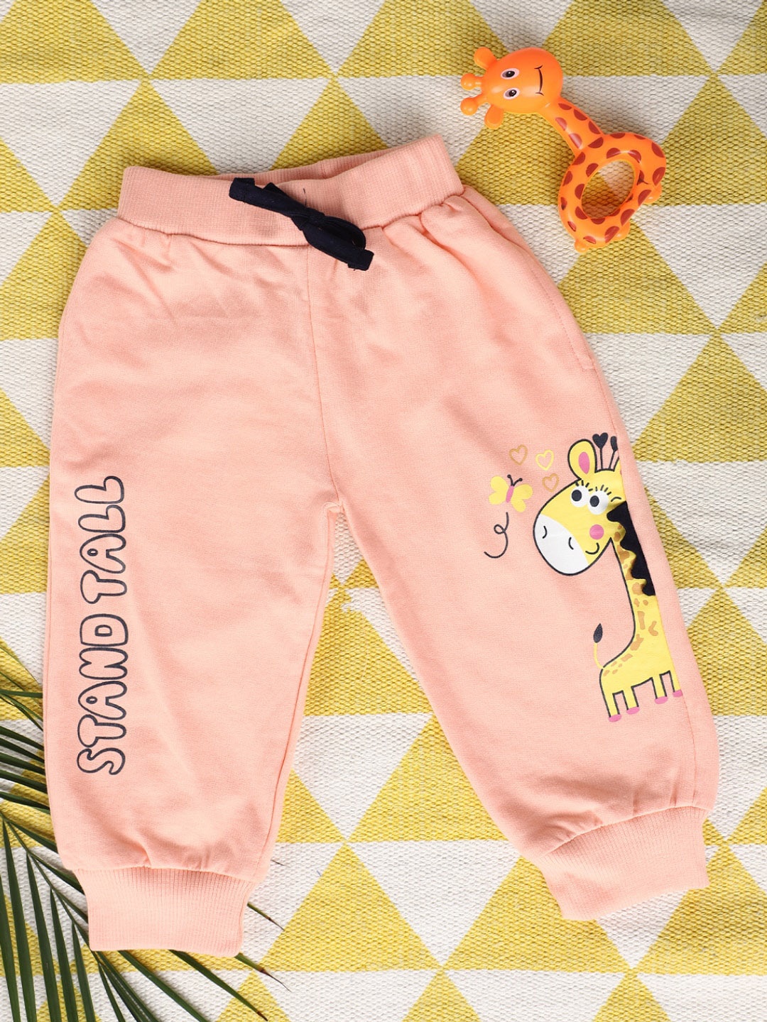 

V-Mart Infant Typography Printed Mid-Rise Cotton Joggers, Peach