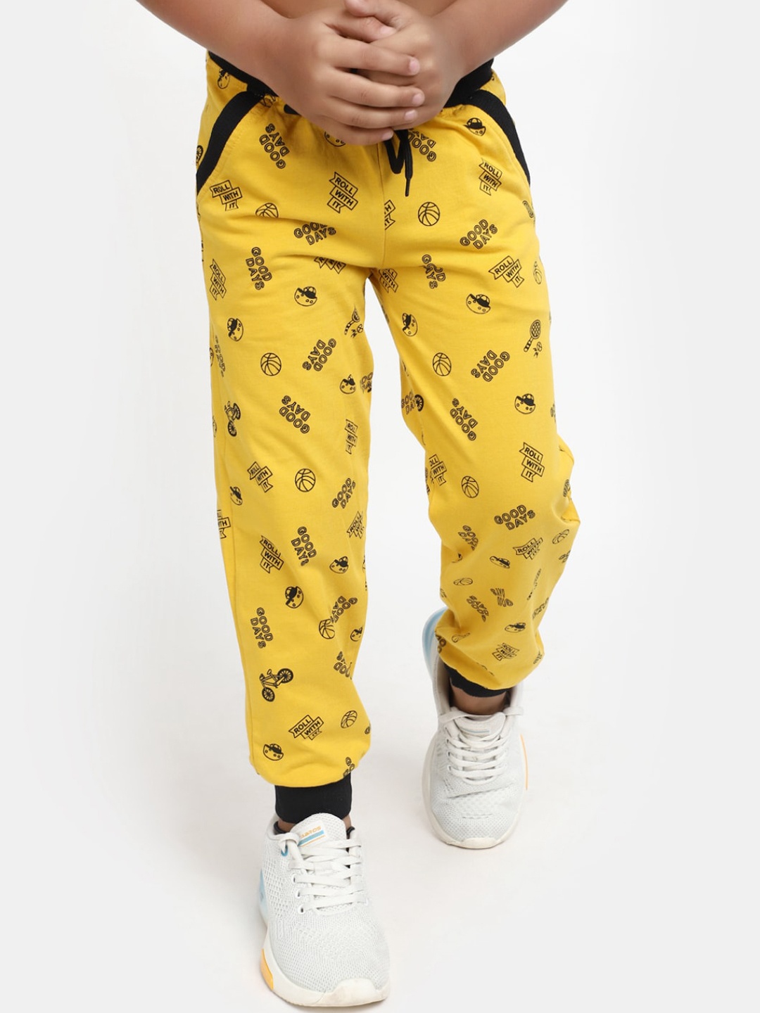 

V-Mart Boys Conversational Printed Cotton Joggers, Yellow