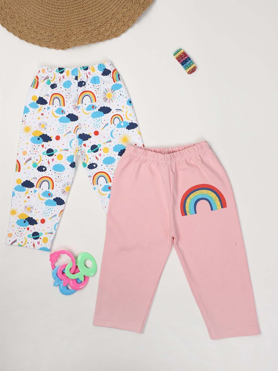 

V-Mart Infants Pack Of 2 Conversational Printed Cotton Trousers, White