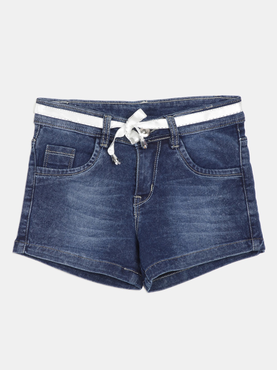 

V-Mart Girls Mid-Rise Washed Cotton Denim Shorts, Blue