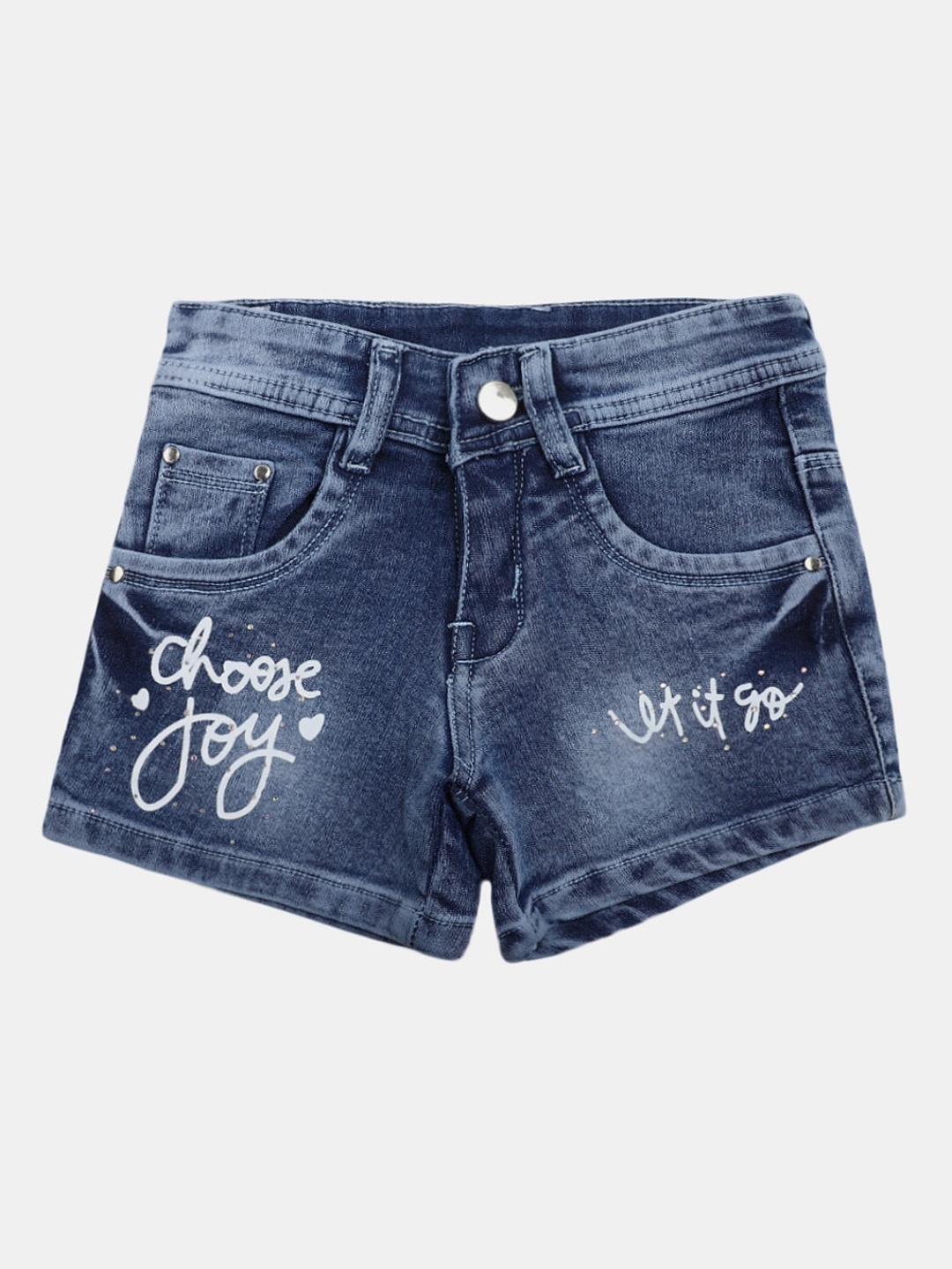 

V-Mart Girls Washed Denim Shorts, Blue