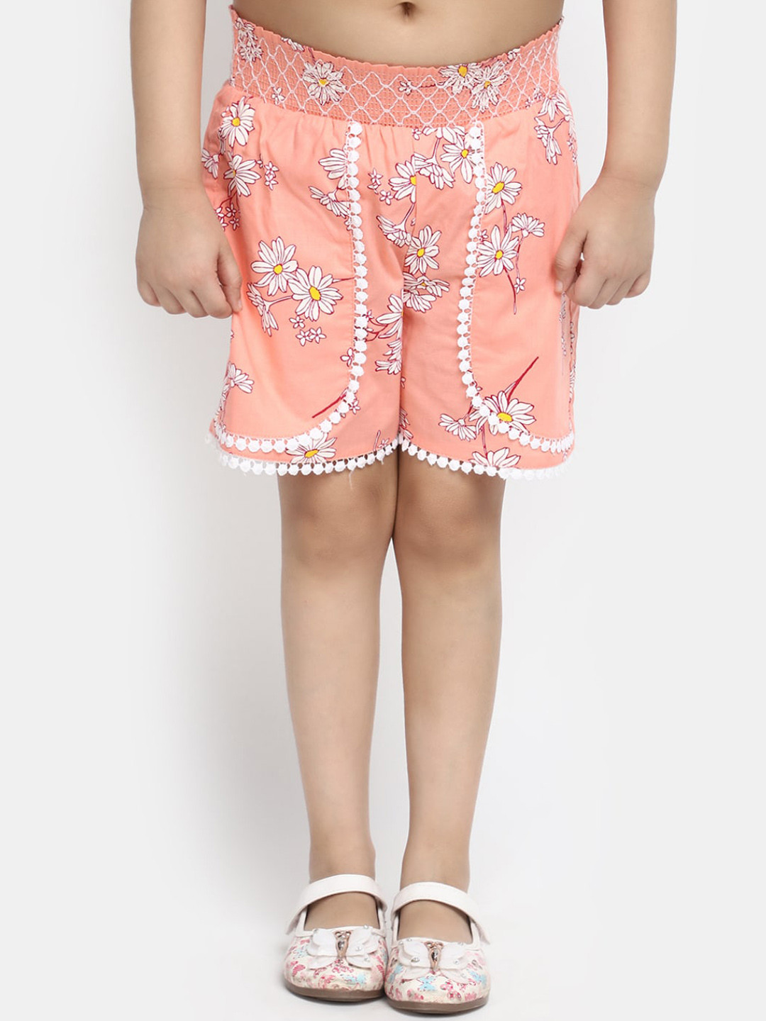 

V-Mart Girls Floral Printed Cotton Shorts, Pink