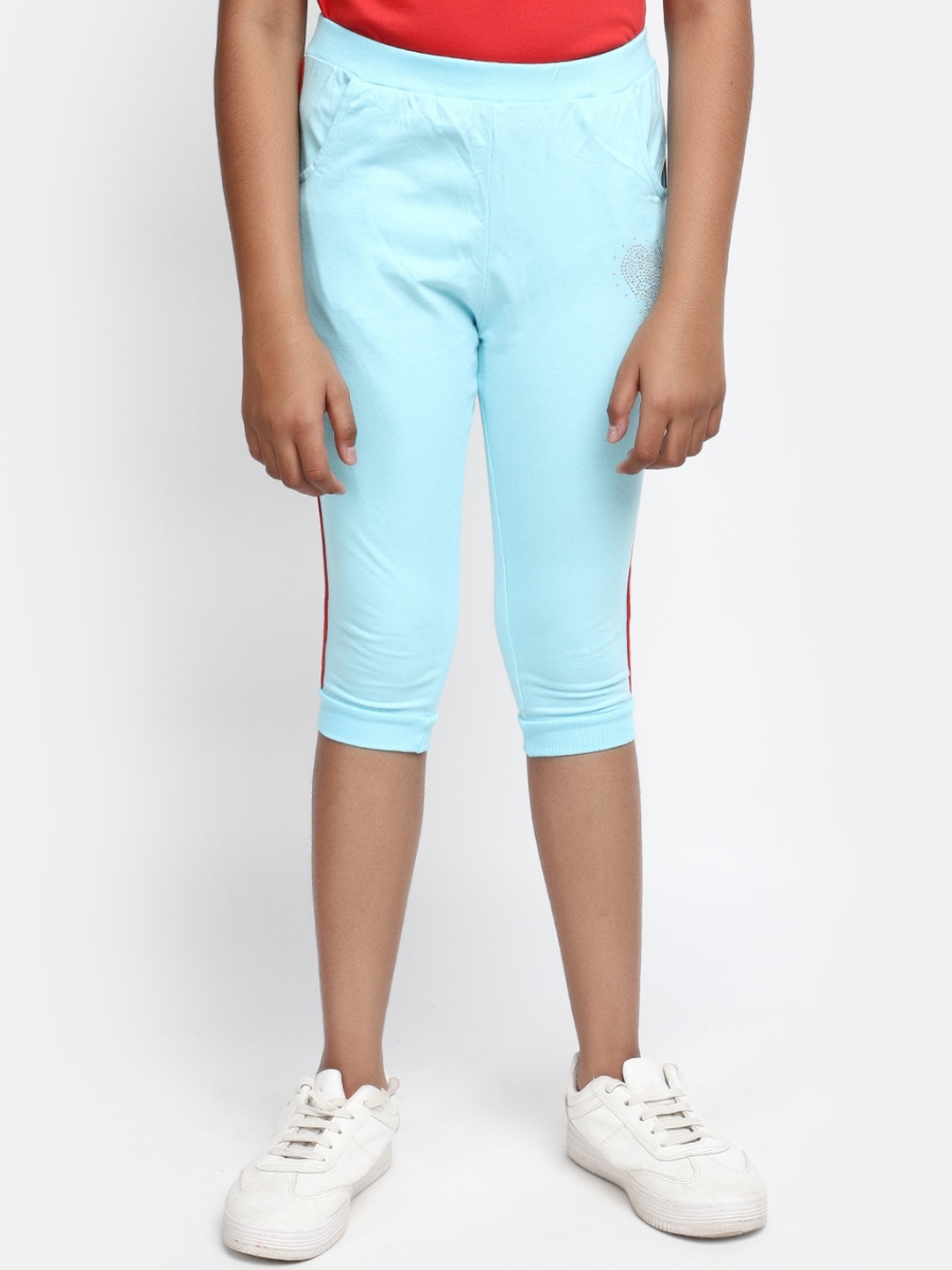 

V-Mart Girls Mid-Rise Cotton Capris, Blue