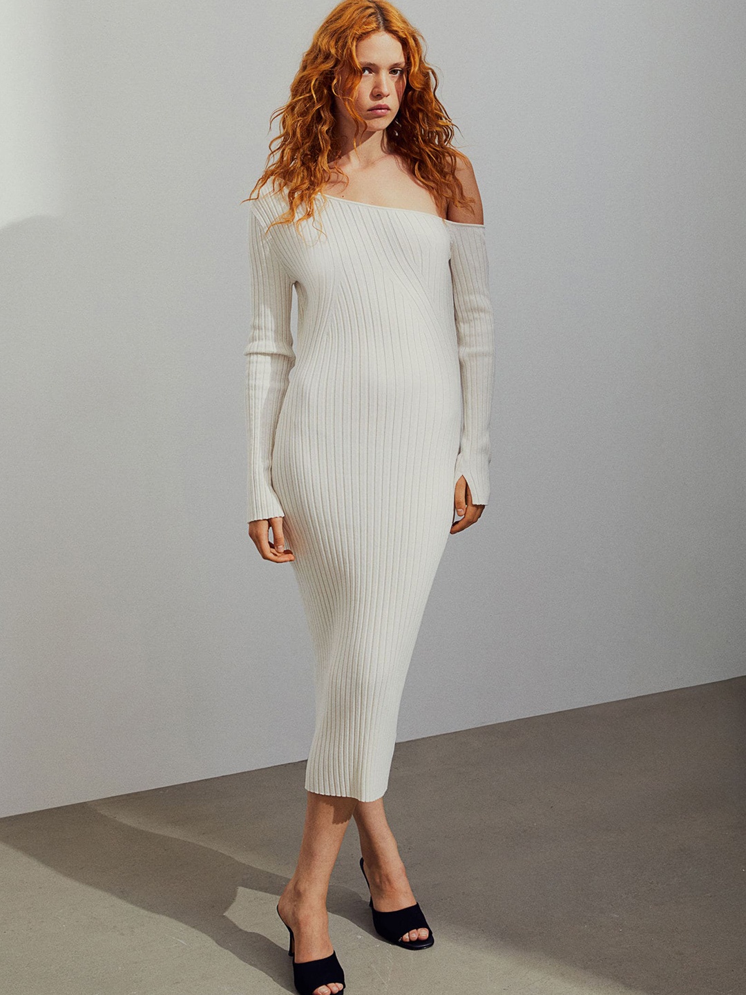 

H&M Rib-Knit One-Shoulder Dress, White