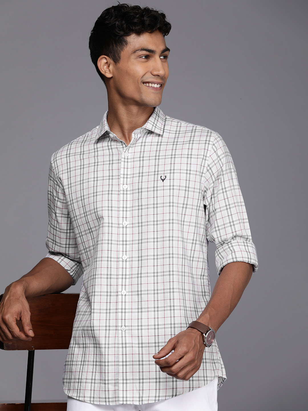 

Allen Solly Pure Cotton Classic Slim Fit Checked Casual Shirt, Grey