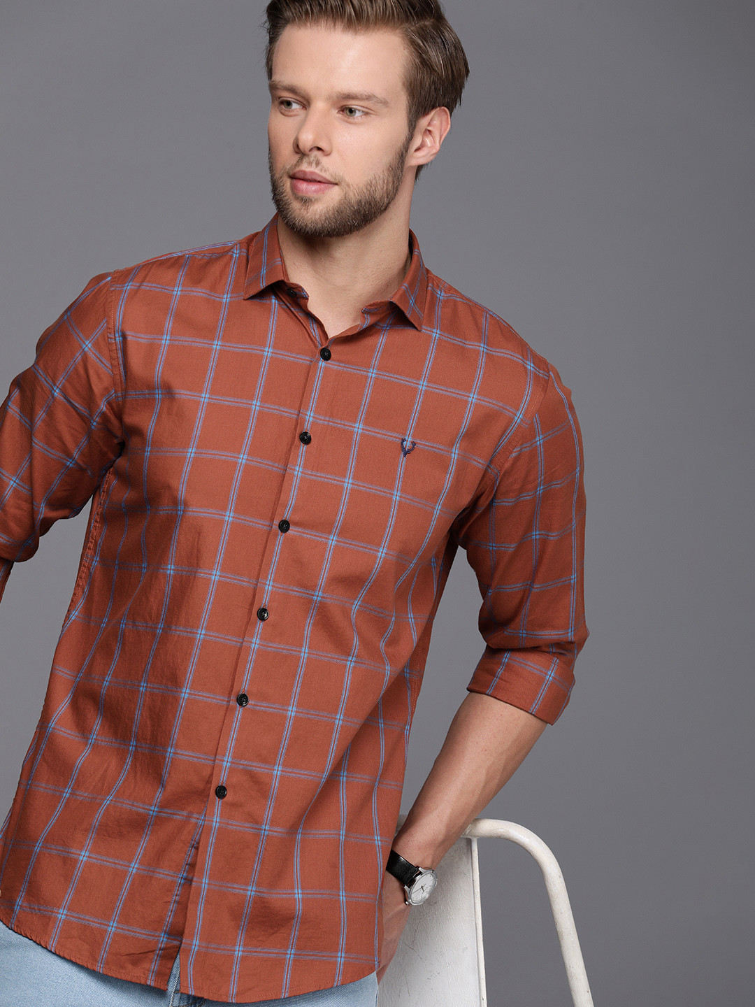 

Allen Solly Classic Fit Pure Cotton Checked Casual Shirt, Brown