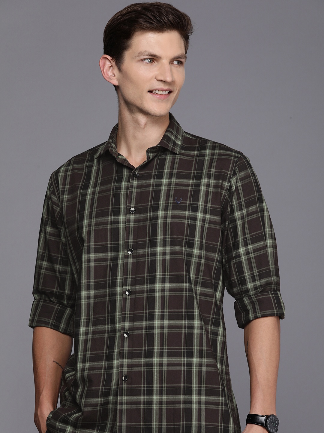 

Allen Solly Pure Cotton Sport Slim Fit Checked Casual Shirt, Brown