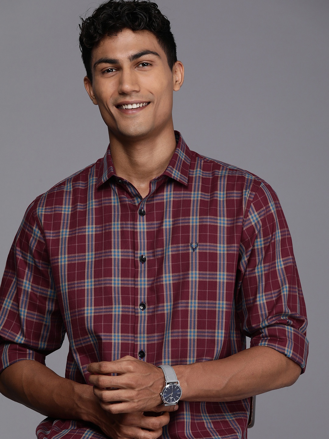 

Allen Solly Pure Cotton Checked Classic Slim Fit Casual Shirt, Maroon