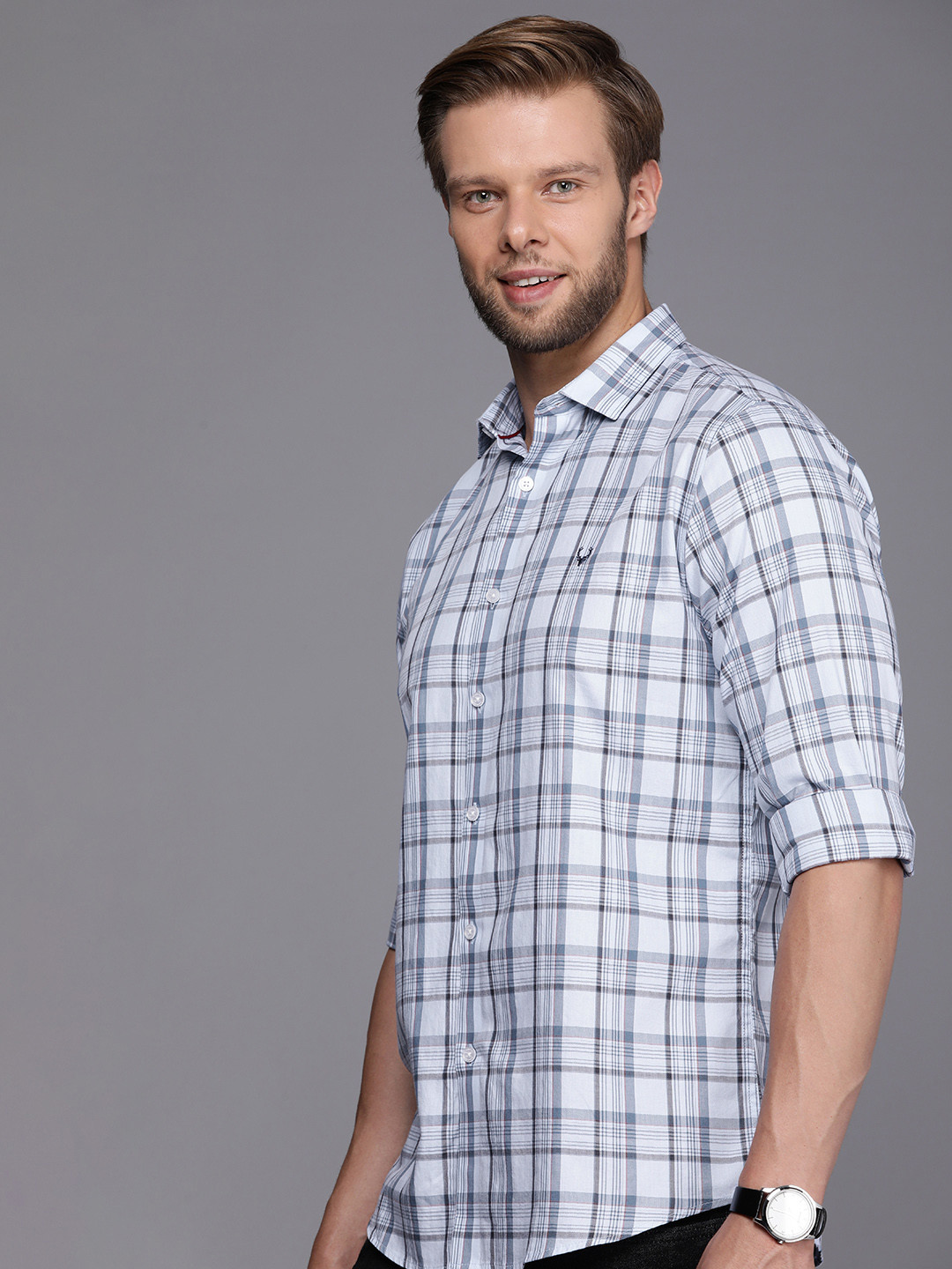 

Allen Solly Pure Cotton Classic Slim Fit Checked Casual Shirt, Blue