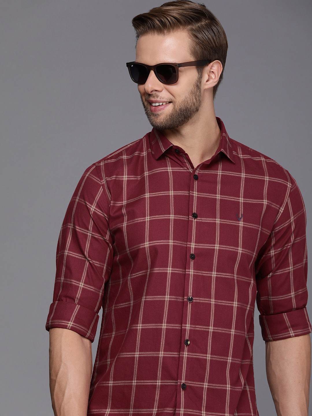 

Allen Solly Pure Cotton Classic Slim Fit Checked Casual Shirt, Maroon