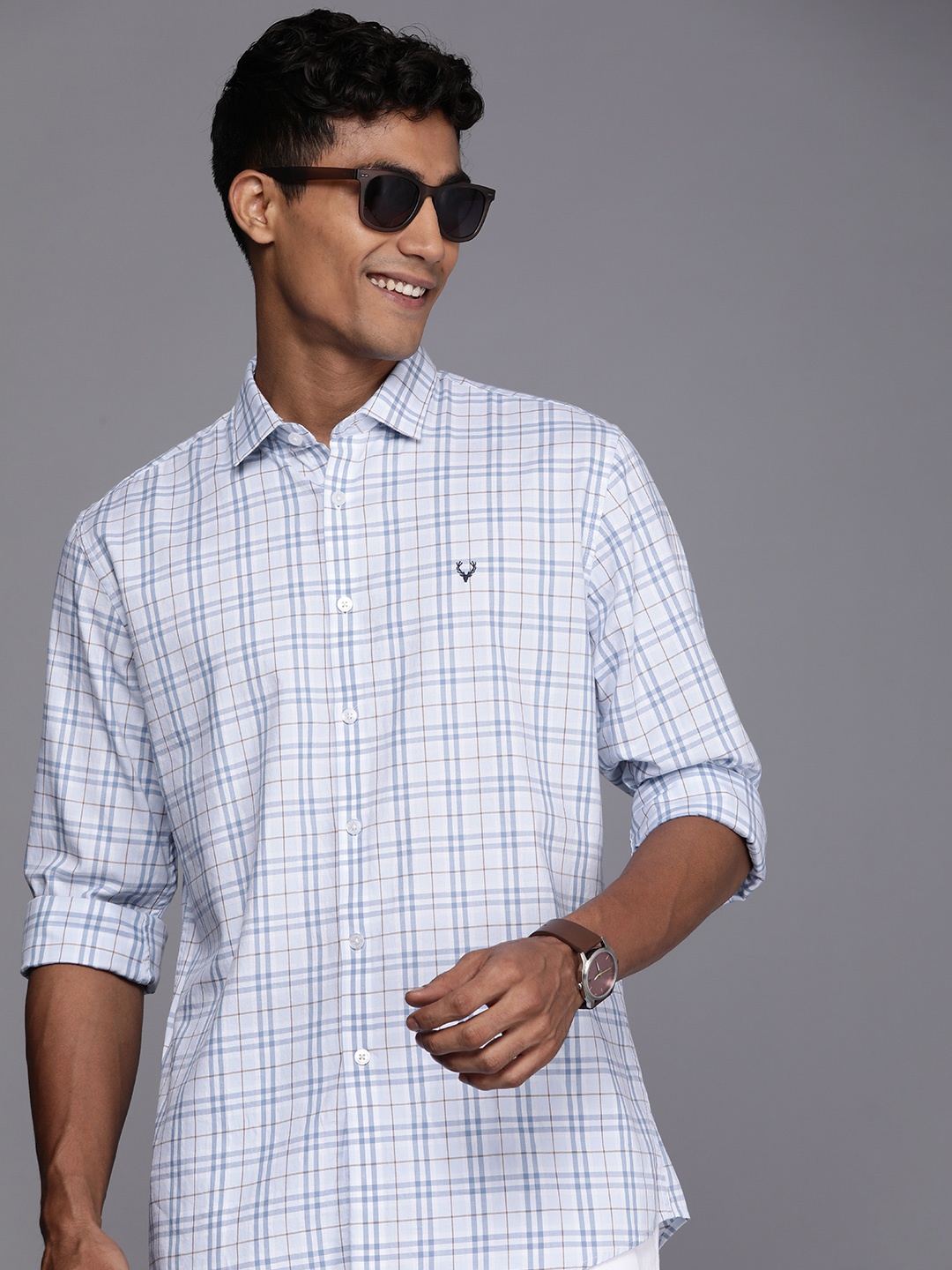 

Allen Solly Pure Cotton Classic Slim Fit Checked Casual Shirt, Blue