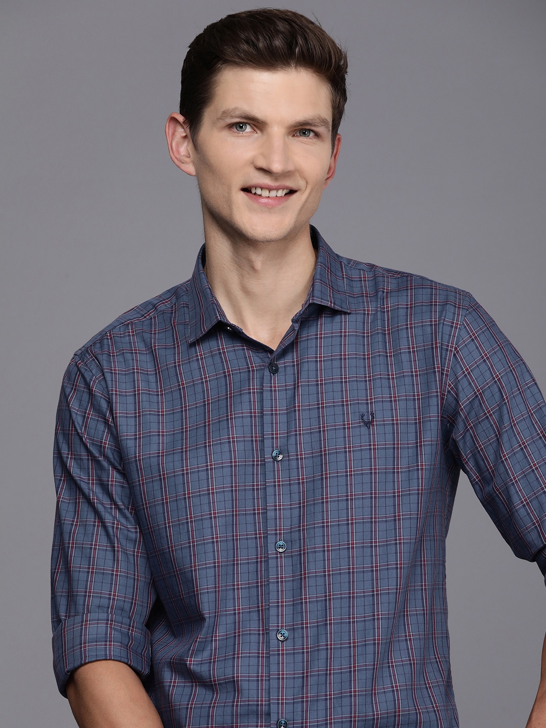 

Allen Solly Pure Cotton Sport Slim Fit Checked Casual Shirt, Blue
