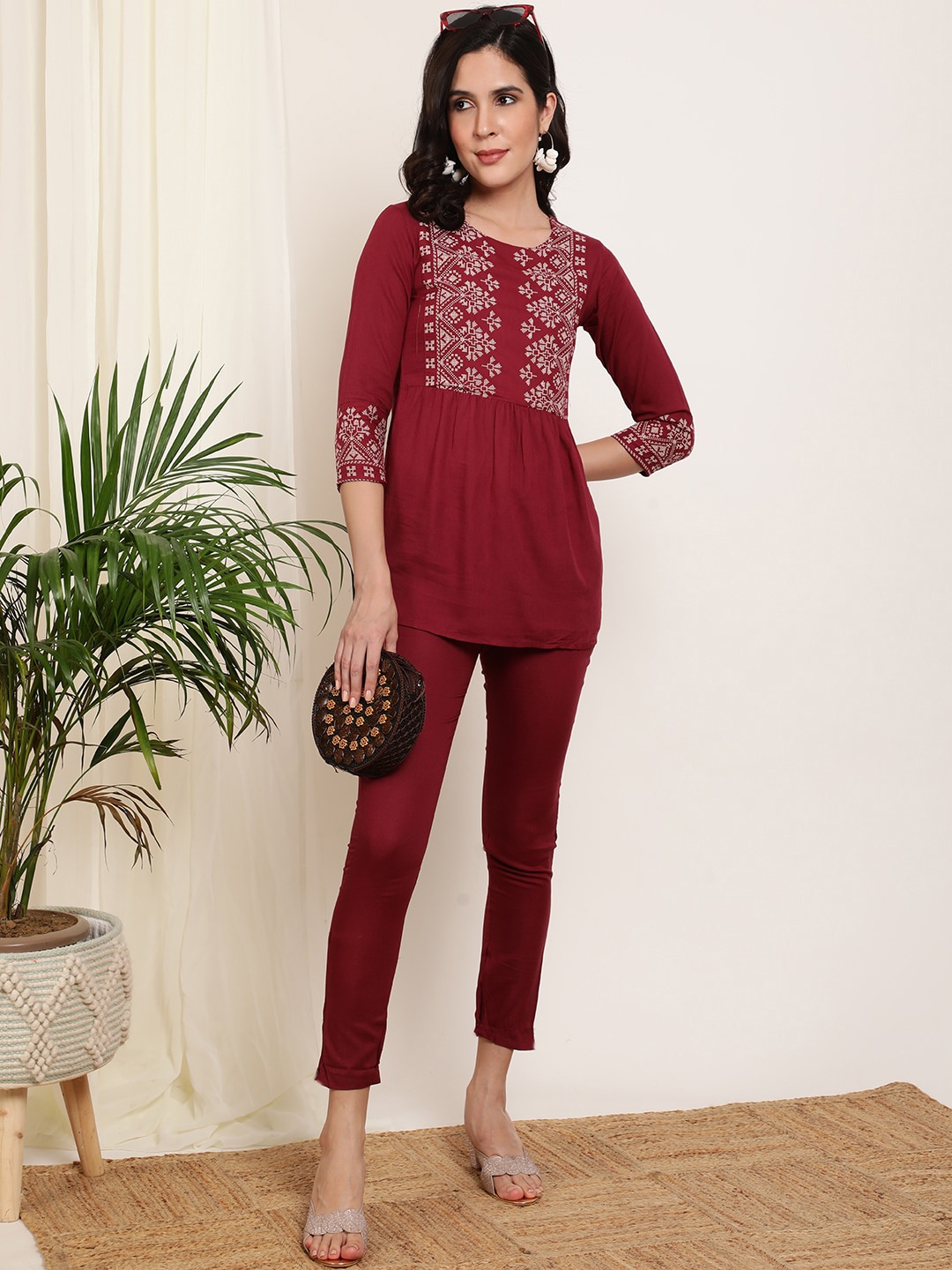 

DAEVISH Printed Tunic With Trouser Co-Ords, Maroon