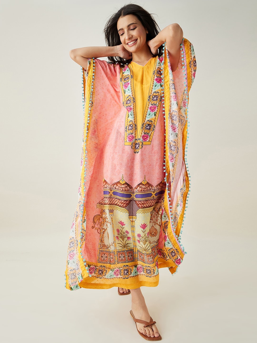

The Kaftan Company Floral Printed Maxi Kaftan Nightdress, Pink