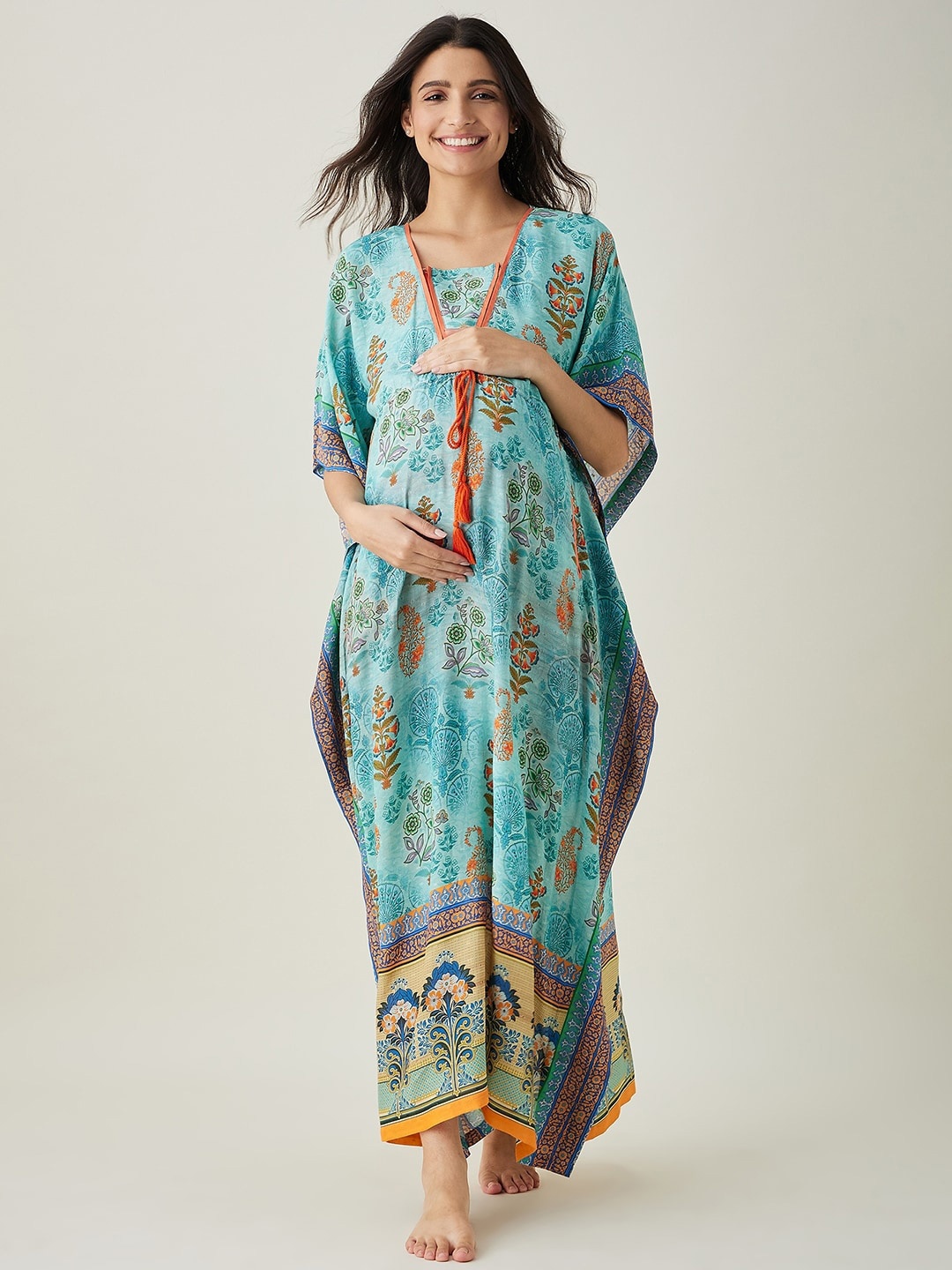 

The Kaftan Company Blue Floral Printed Maternity Maxi Kaftan Nightdress