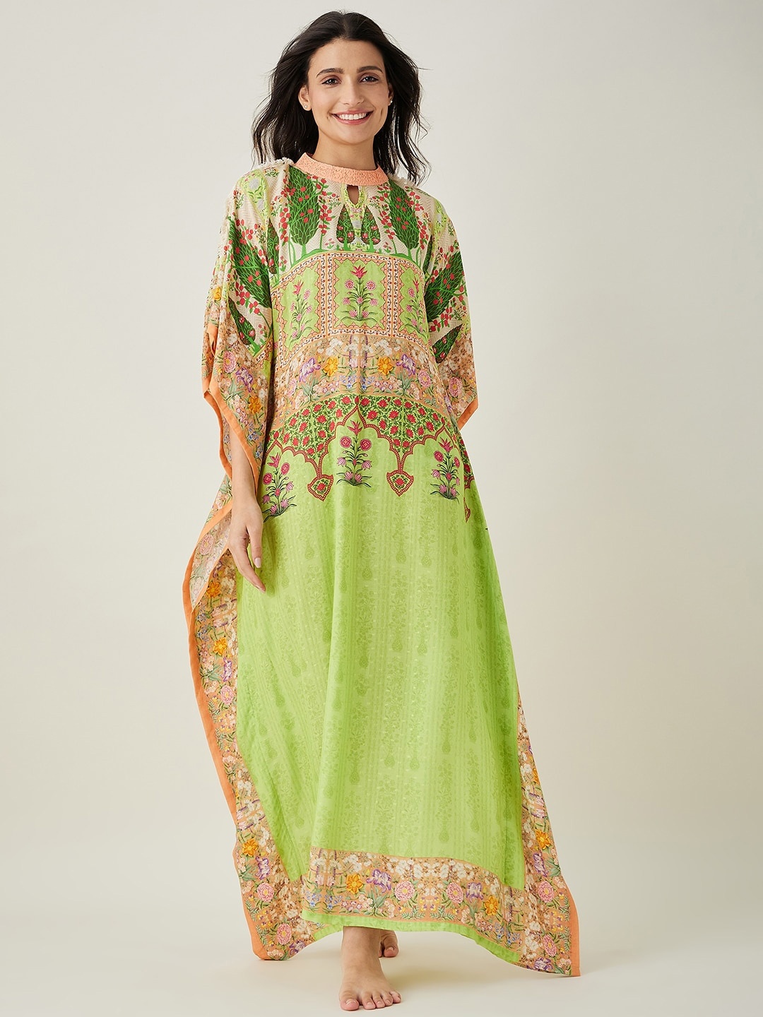 

The Kaftan Company Green Floral Printed Maxi Kaftan Nightdress