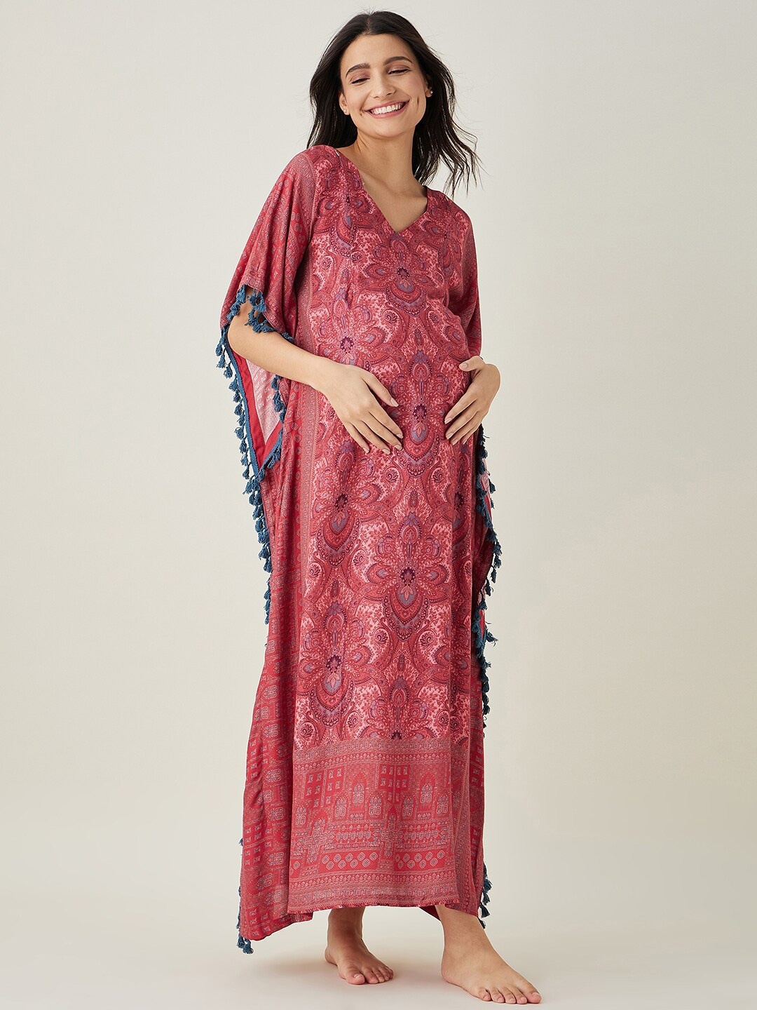 

The Kaftan Company Red Floral Maternity Maxi Kaftan Nightdress