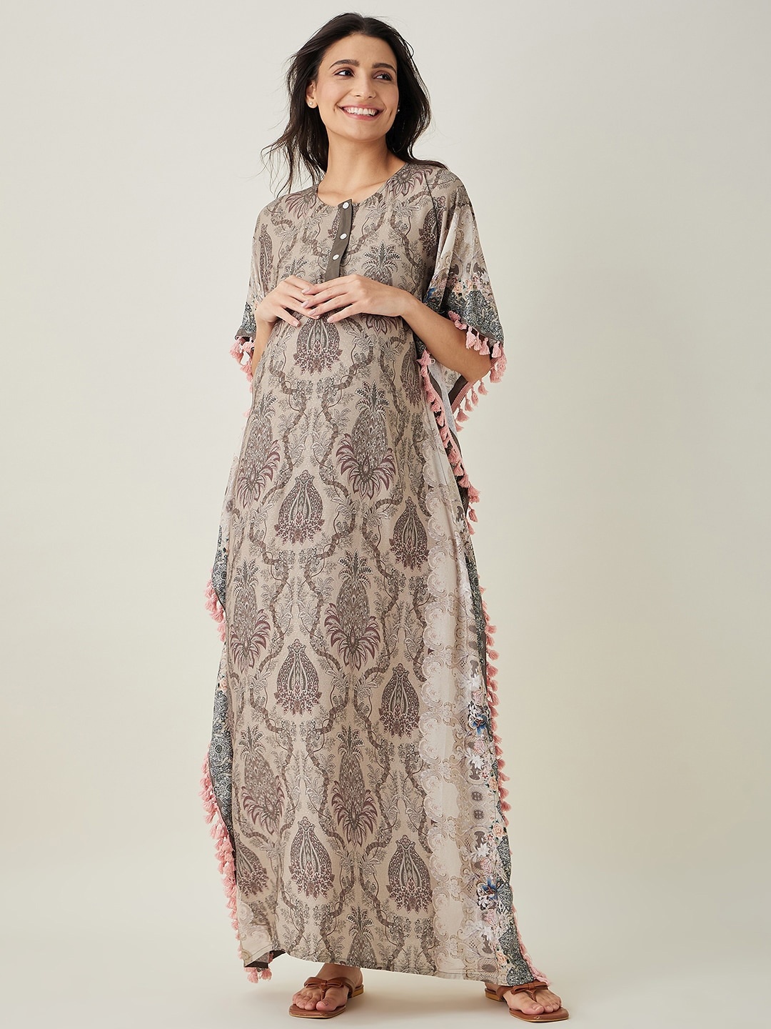 

The Kaftan Company Olive Green Floral Printed Maternity Maxi Kaftan Nightdress