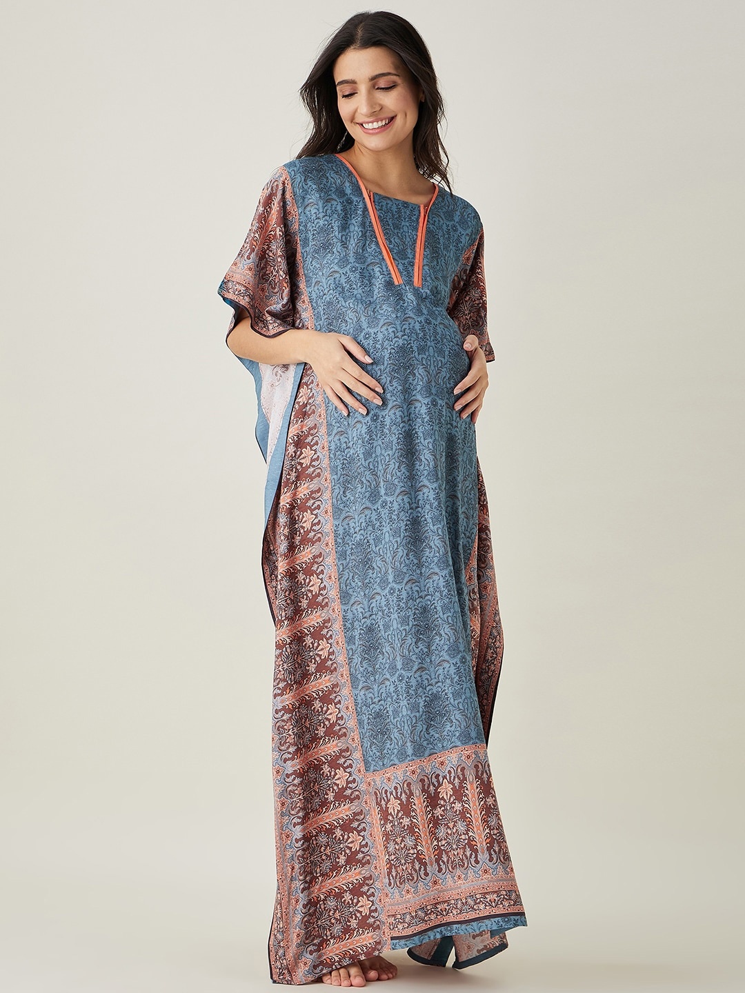 

The Kaftan Company Blue Floral Printed Maternity Maxi Kaftan Nightdress