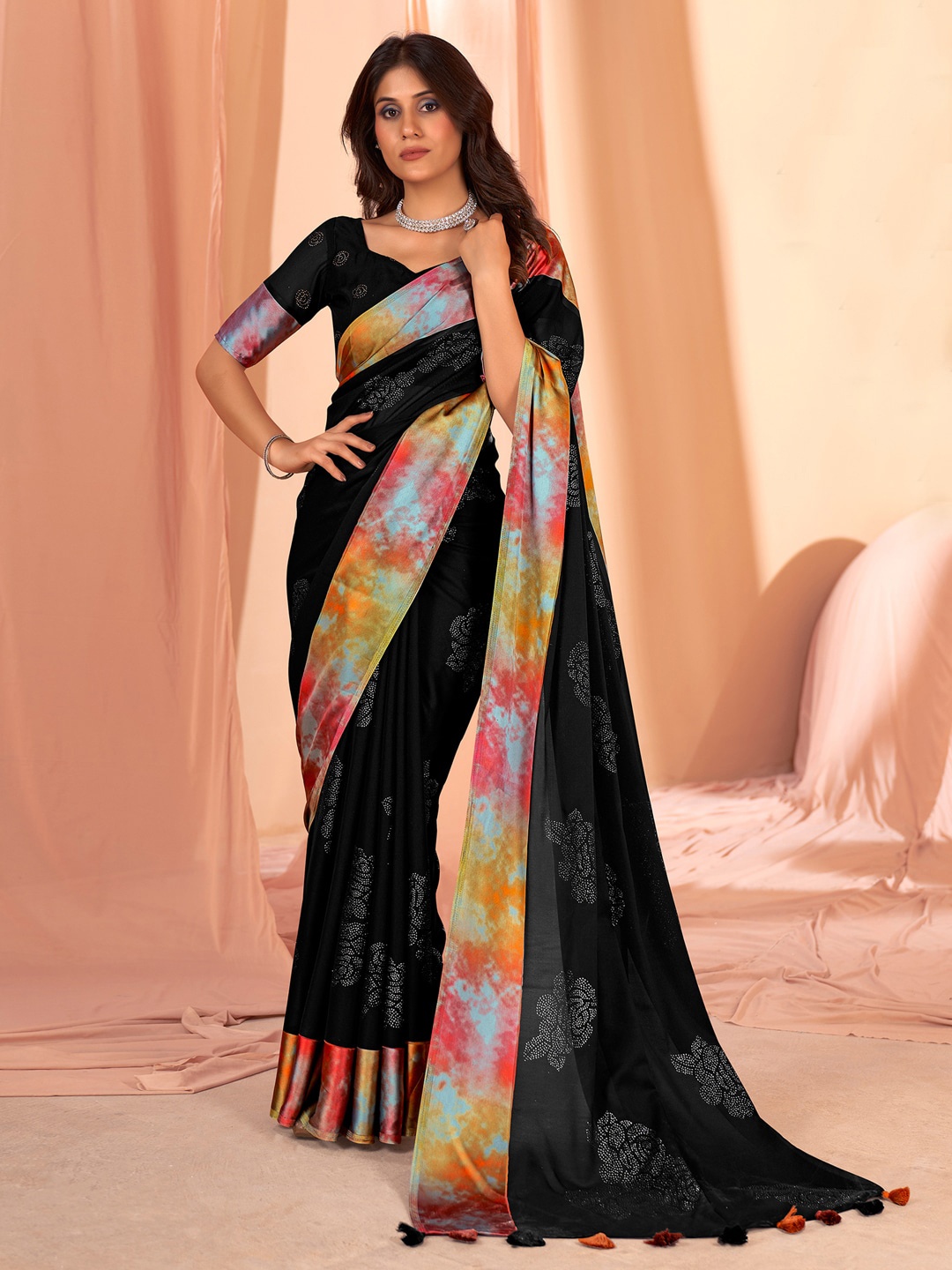 

Sangria Black Embellished Saree With Printed Border