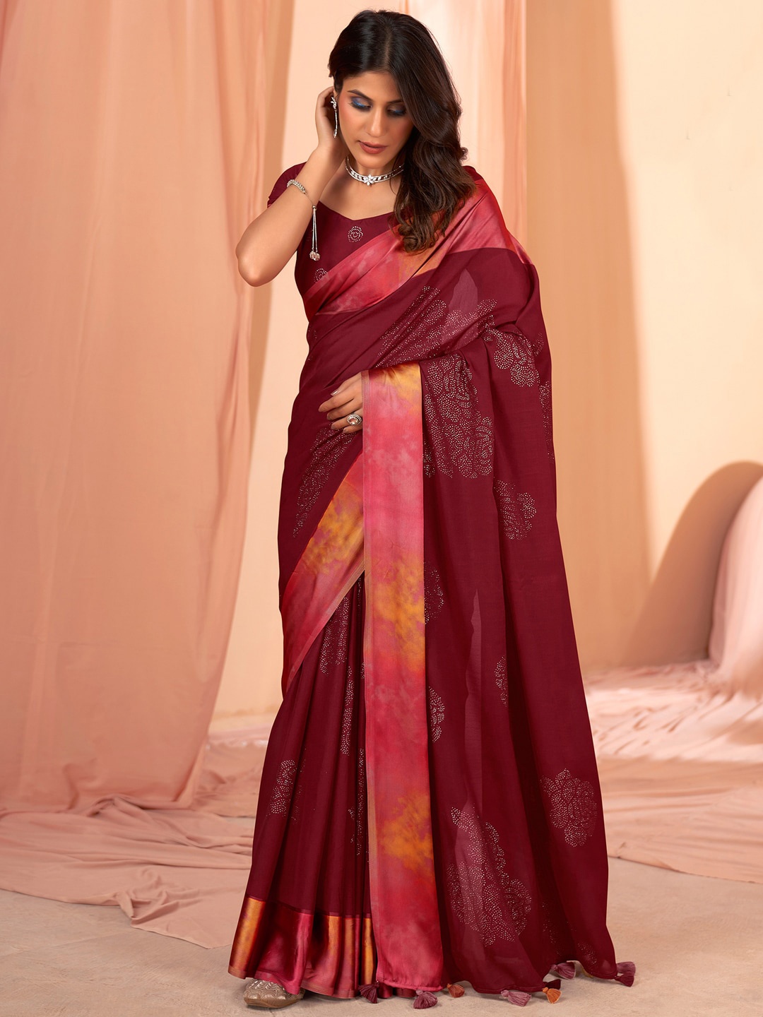 

Sangria Burgundy Embellished Sarees
