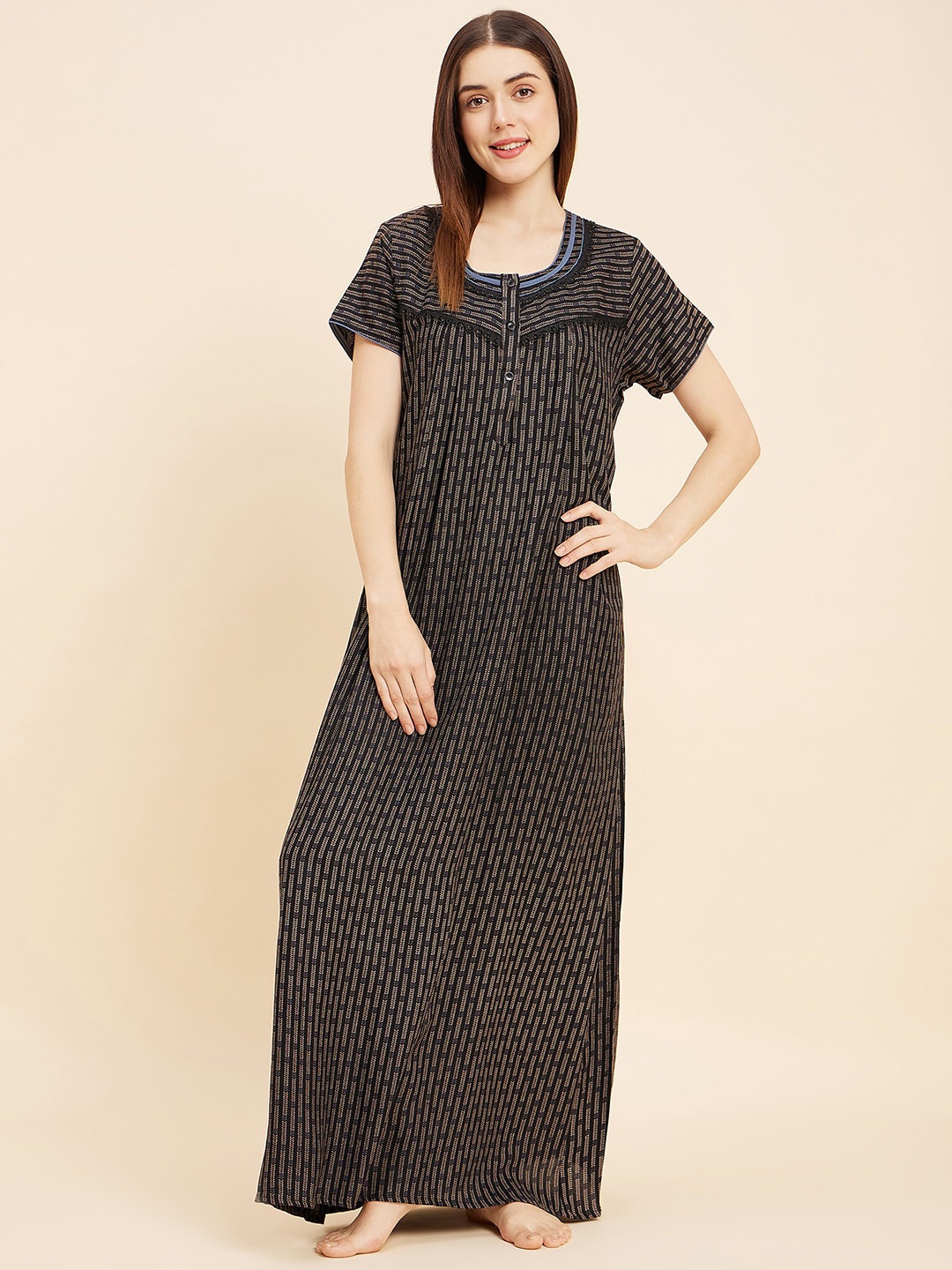 

Sweet Dreams Black Printed Cotton Maxi Nightdress